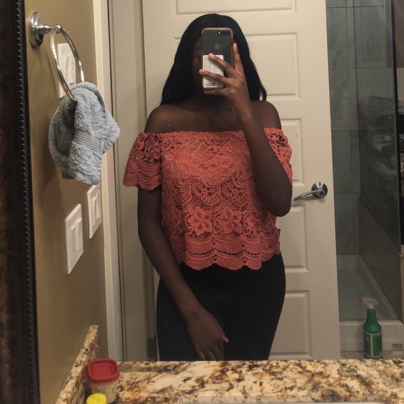 Coral Colored Off-The- Shoulder Blouse - Picture 1 of 2